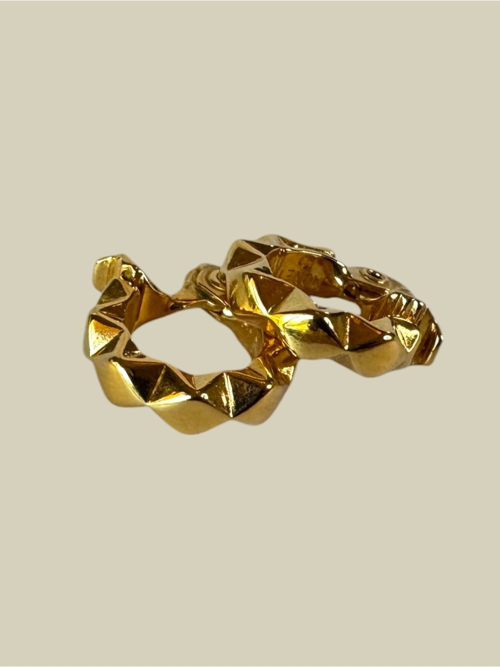 Vintage Monet Gold Tone Geometric Faceted Small Hoop Earrings